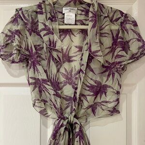 Chanel Vintage Printed Short Sleeve Blouse